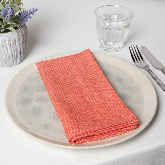 Clay Pinstripe Linen Napkins Set of 4 - Harmony