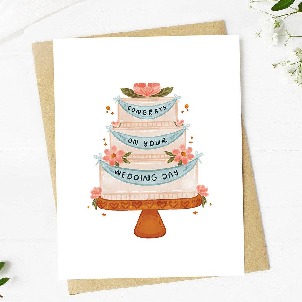 "Congrats on your wedding day" Wedding Cake With Banner Card - Harmony
