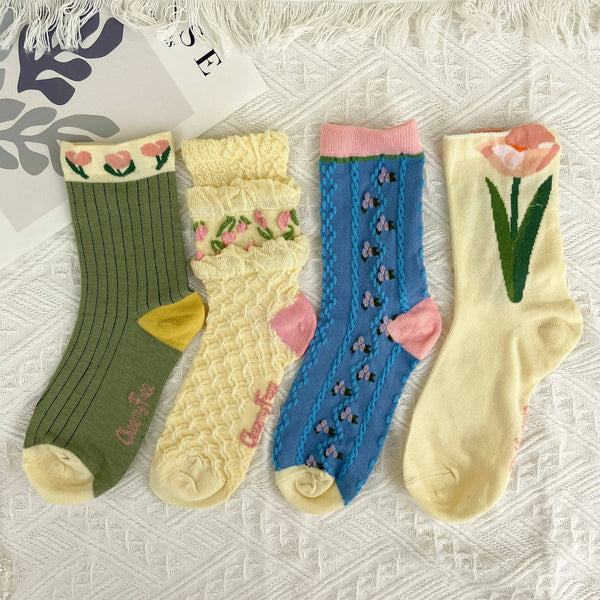 Tulip Mid Calf Floral Vintage Socks - Harmony