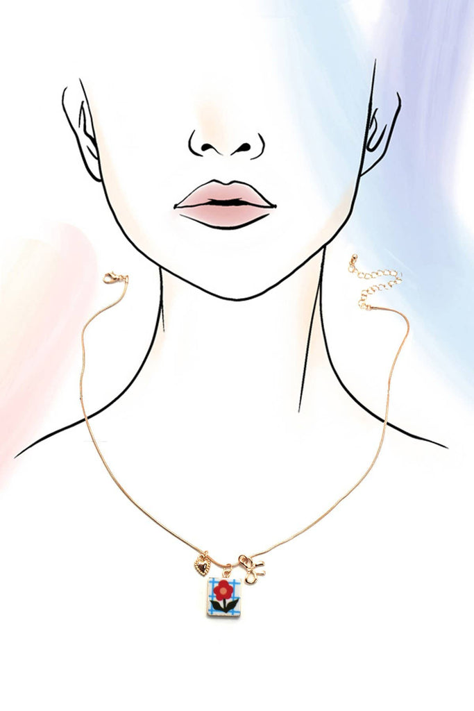 Porcelain Cluster Charm Bow Heart Necklace - Harmony