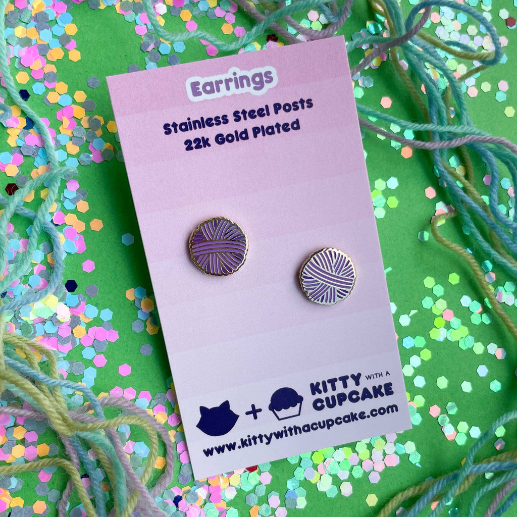 Purple Yarn Ball Enamel Earrings - Harmony