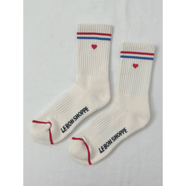 Embroidered Boyfriend Socks / Milk + Heart - Harmony