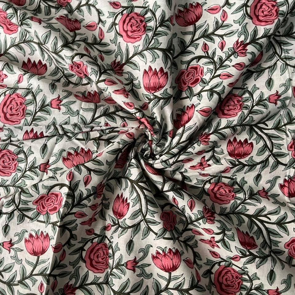 Climbing Roses Block Printed Cotton - Harmony