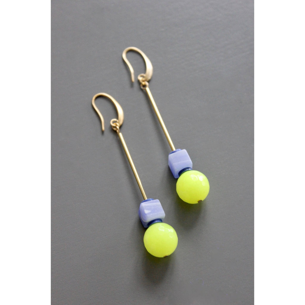 Geometric lavender and neon yellow drop earrings - Harmony