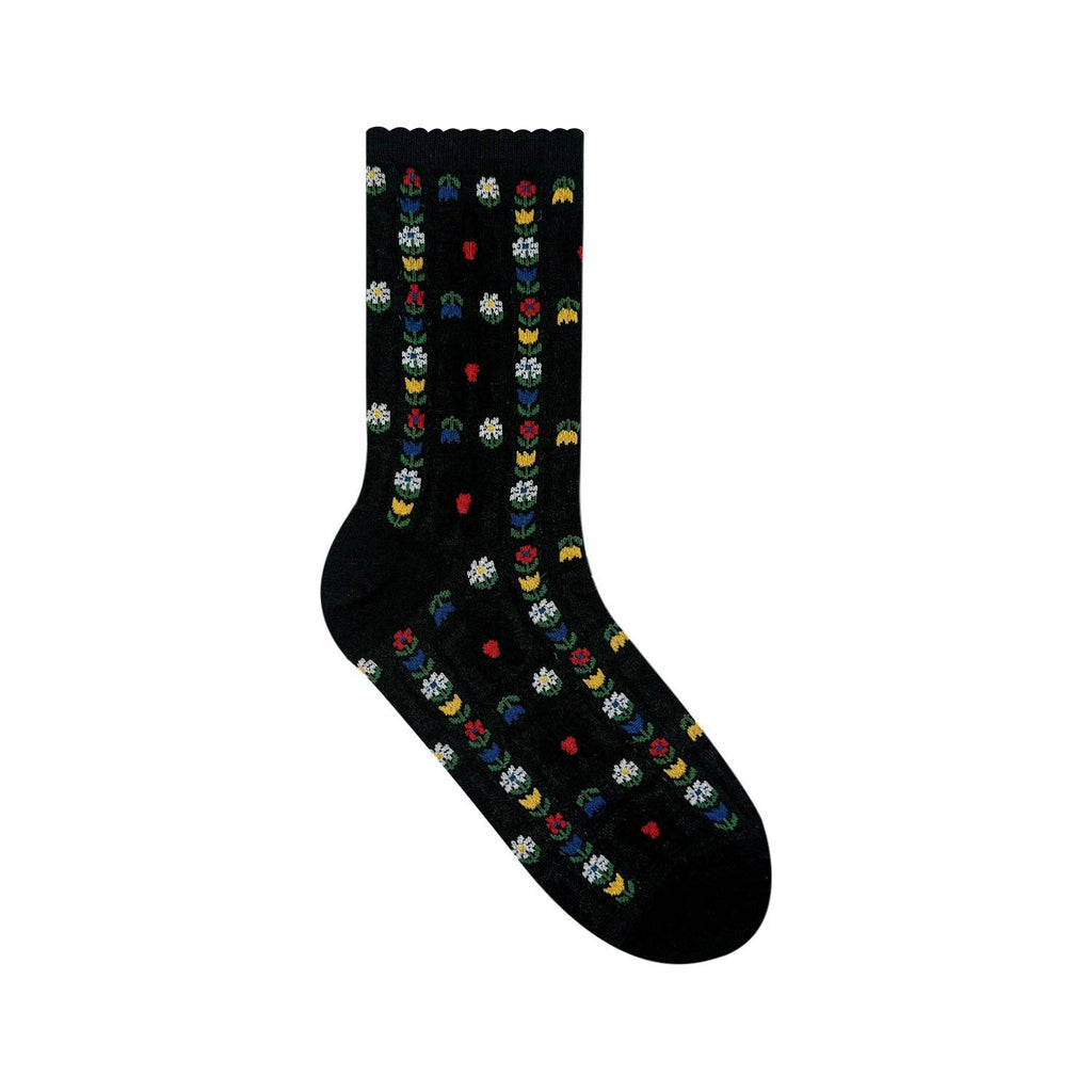 Women's Crew Grid Flower Socks - Harmony