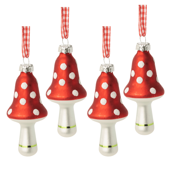 Set of 4 Glass Mushroom Ornaments - Harmony