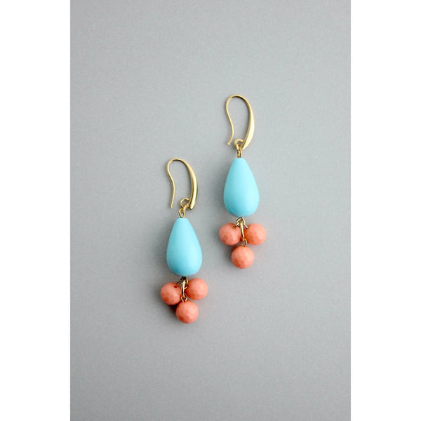 Turquoise and salmon glass earrings - Harmony