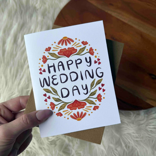 "Happy wedding day" Red Floral Pattern Card - Harmony