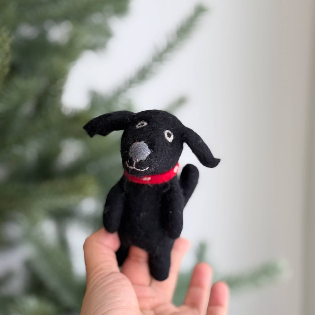 Felt Finger Puppet / Black Labrador Retriever Dog - Harmony
