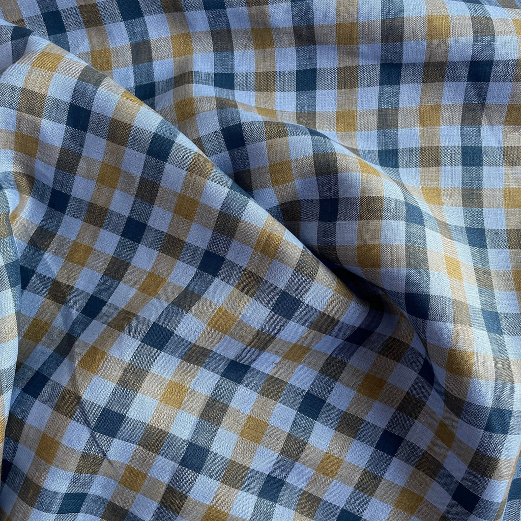 Blue & Gold Check Linen - Harmony