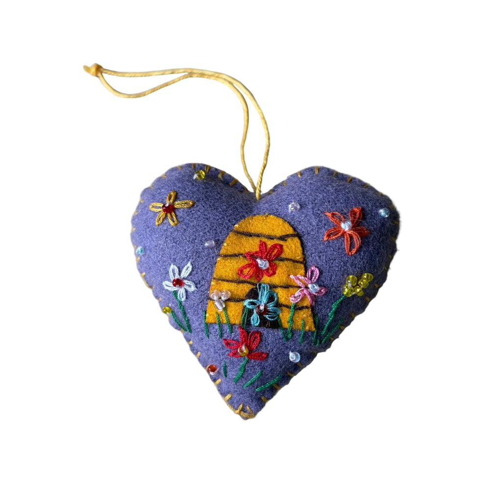 Purple Heart with Beehive Ornament - Harmony