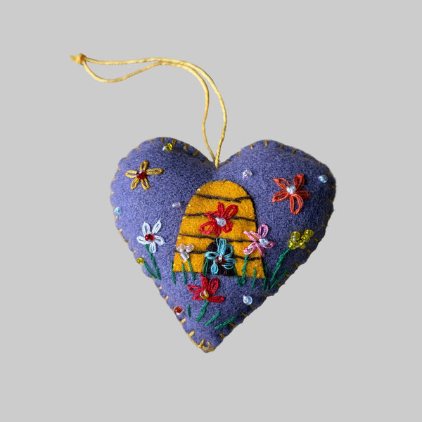 Purple Heart with Beehive Ornament - Harmony