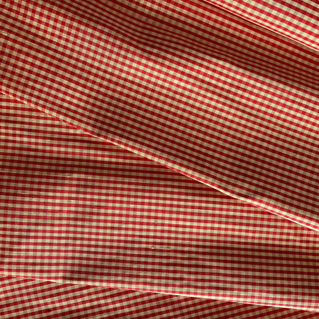 Red and Gold Tiny Gingham Dupioni Silk - Harmony