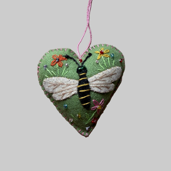 Green Heart with Bee Ornament - Harmony