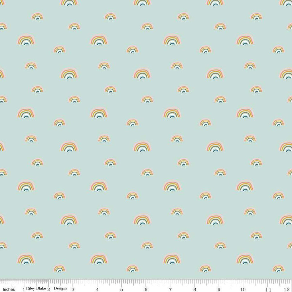 Make A Pretty Life / Rainbows / Mint Cotton Flannel - Harmony