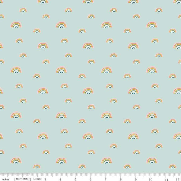 Make A Pretty Life / Rainbows / Mint Cotton Flannel - Harmony