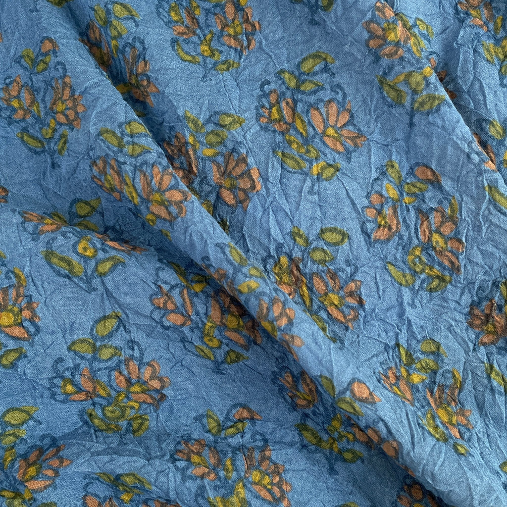 Blue Floral Rayon Crinkle Challis - Harmony