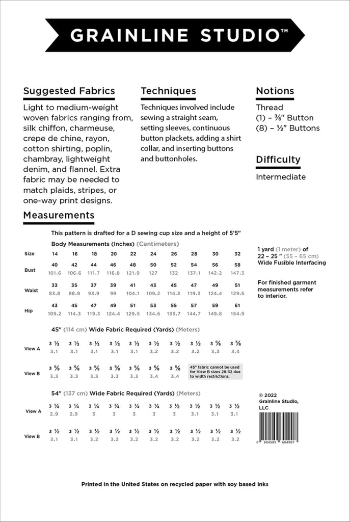 Grainline Studio / Archer Button Up - Harmony