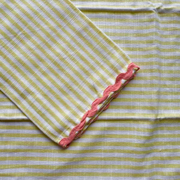 Woven Cotton Striped Tea Towel with Ric Rac Trim - Harmony