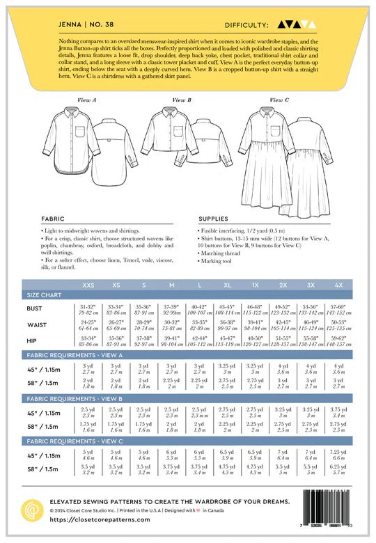 Closet Core Patterns / Jenna Button Up Shirt and Dress - Harmony
