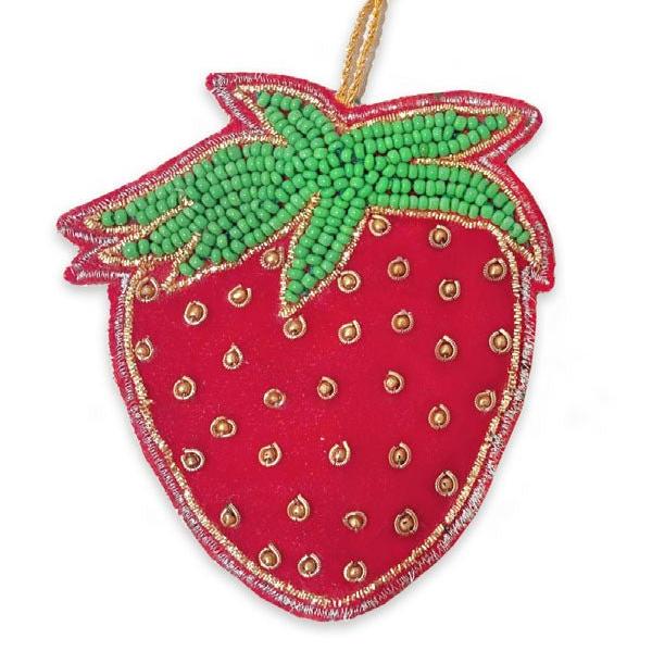 Strawberry Beaded Velvet Ornament - Harmony