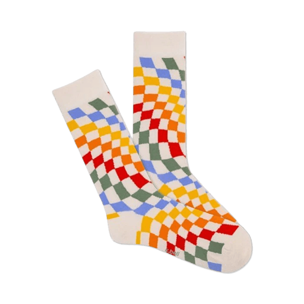 Men's Retro Wave Checkerboard Crew Socks - Harmony