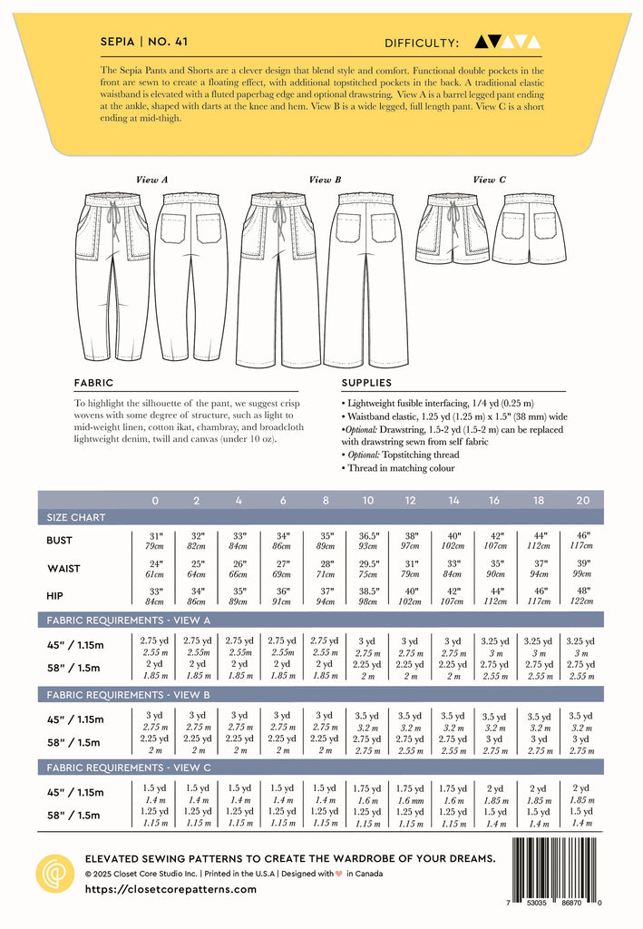 Closet Core Patterns / Sepia Pants - Harmony