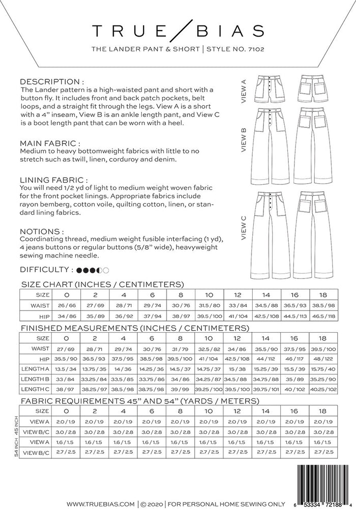 True Bias Patterns / Lander Pant & Short - Harmony