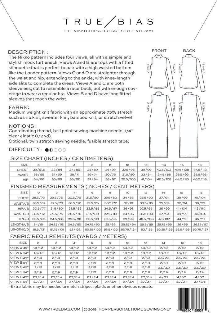 True Bias Patterns / Nikko Top and Dress - Harmony