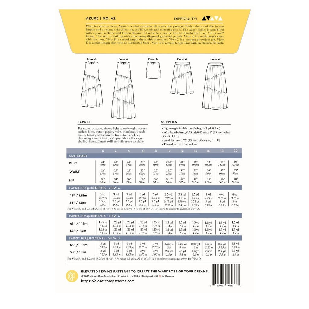 Closet Core Patterns / Azure Dress, Top, and Skirt - Harmony