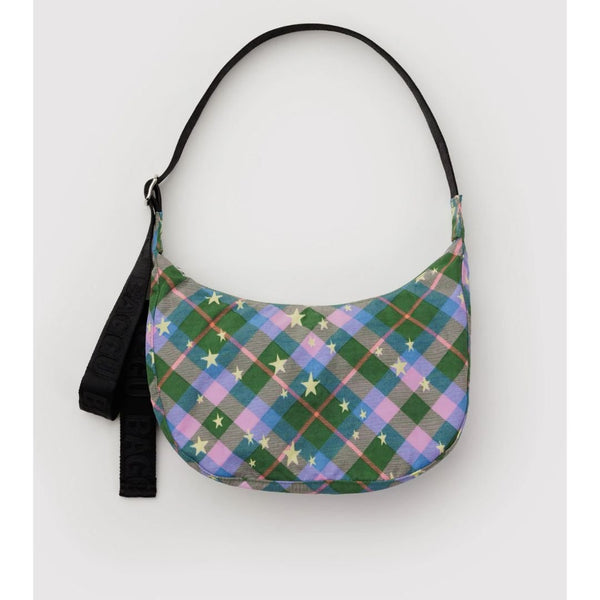 Medium Nylon Crescent Bag / Green Star Plaid - Harmony