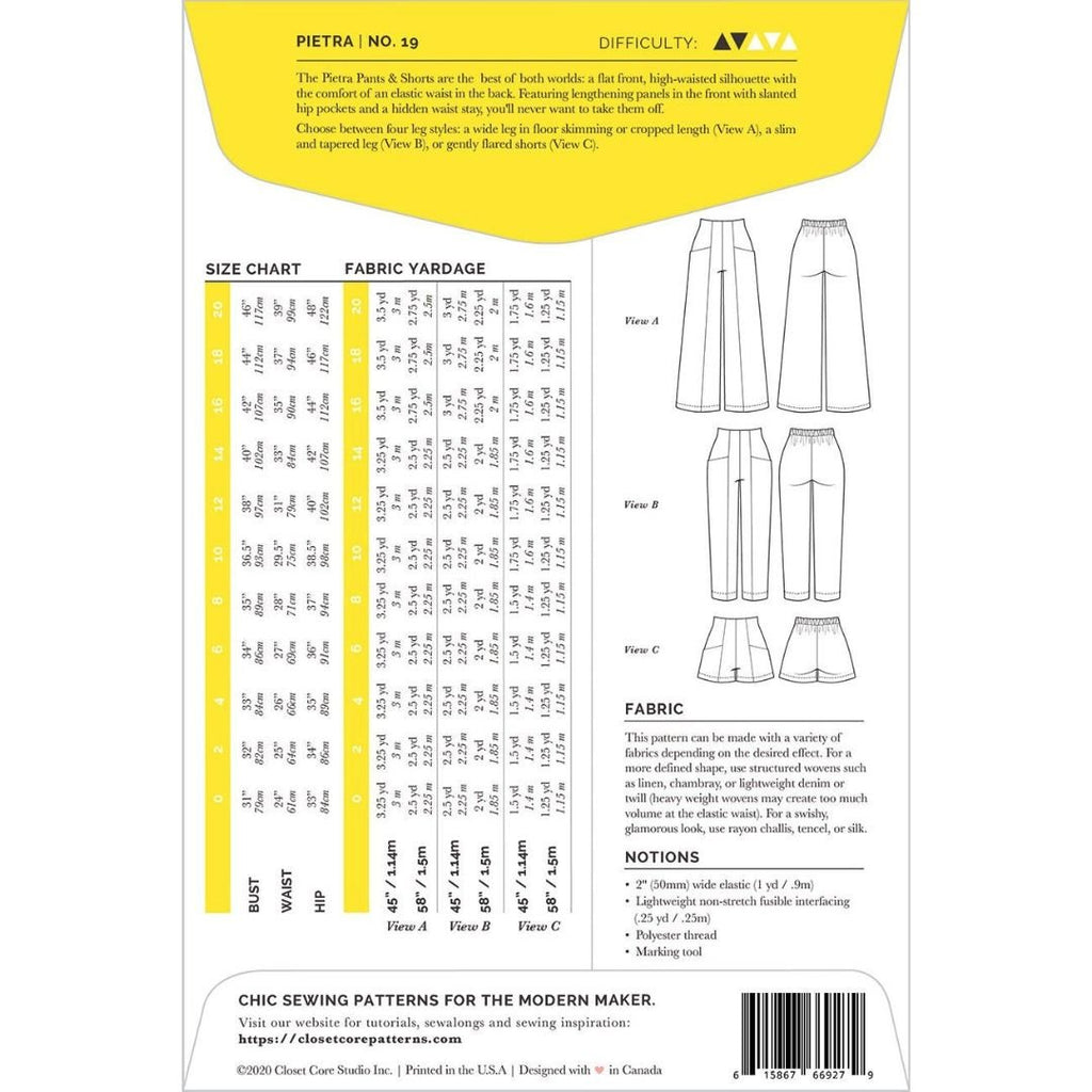 Closet Core Patterns / Pietra Pants & Shorts - Harmony