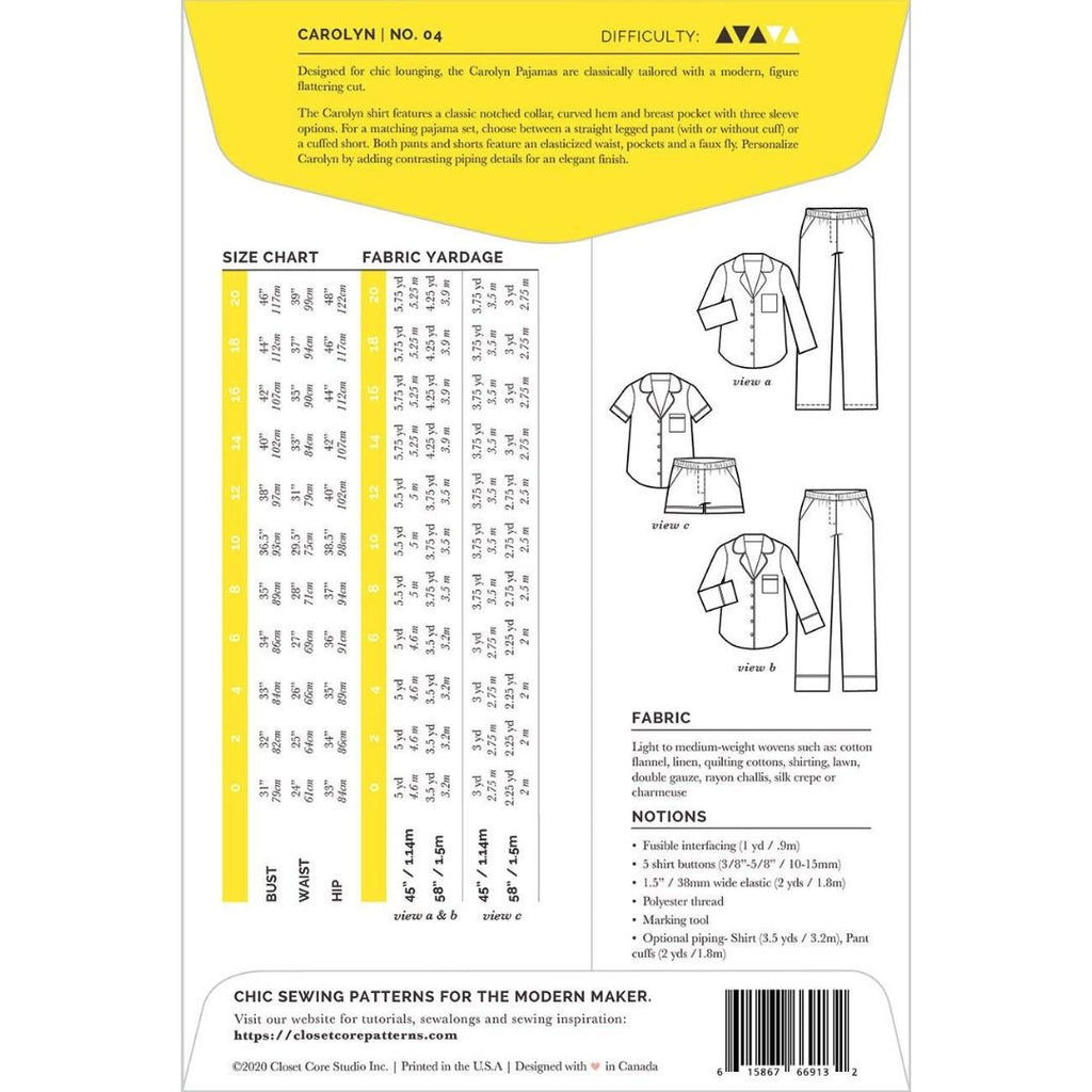 Closet Core Patterns / Carolyn Pajamas - Harmony