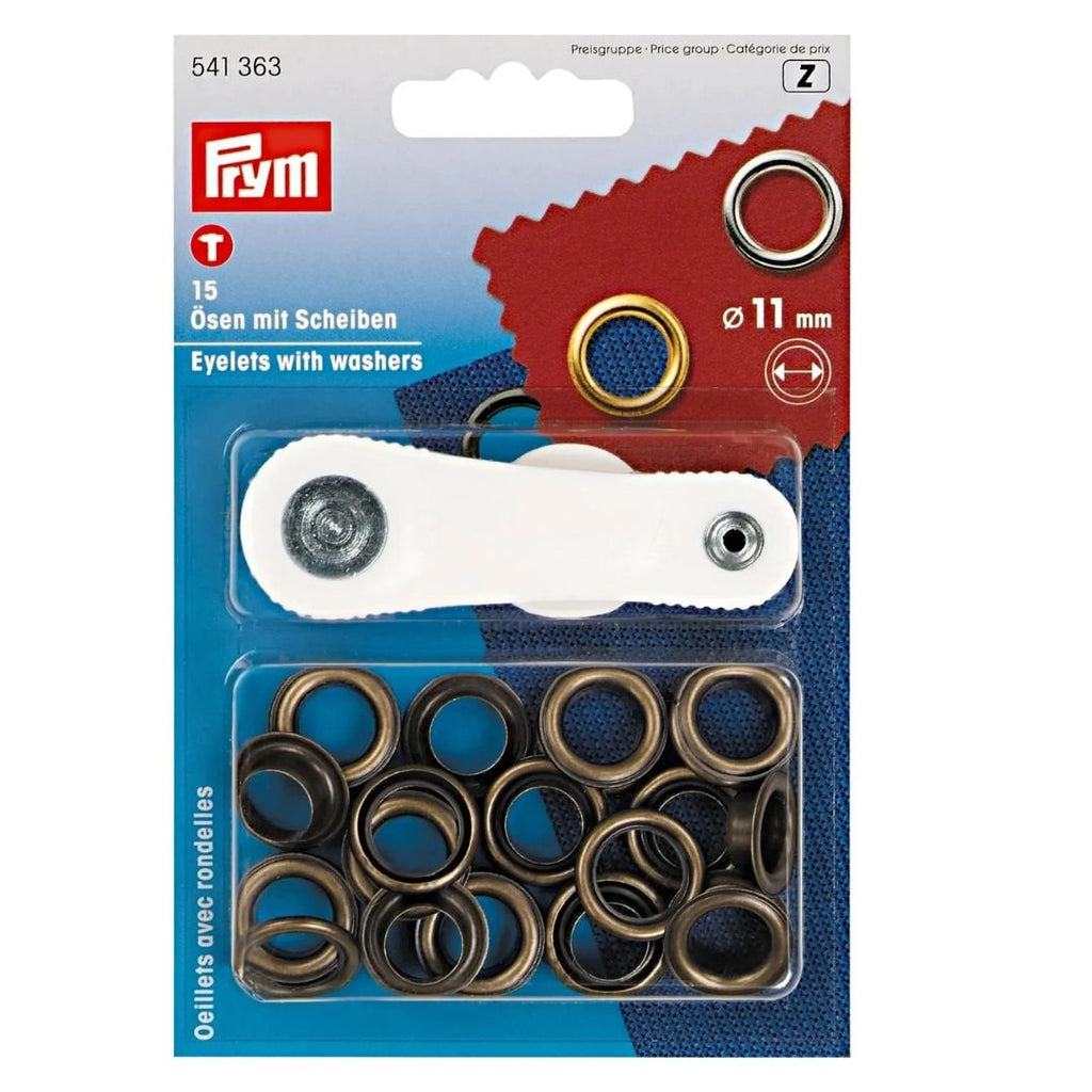 Eyelets with Washers 11 mm Antique Brass with Tools 15pc - Harmony