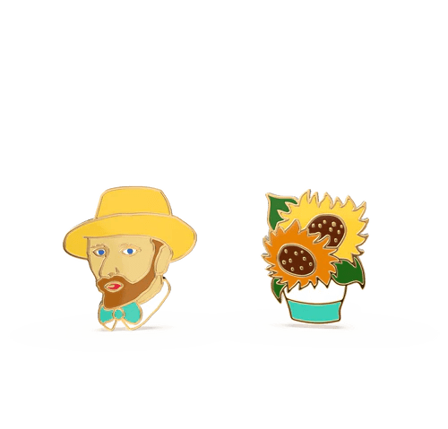 Mismatched Van Gogh and Sunflowers Stud Earrings - Harmony