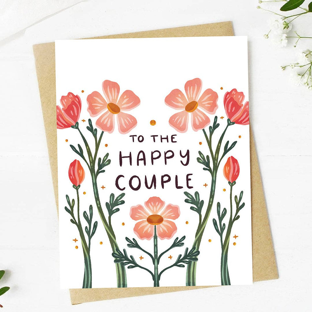 "To the happy couple" Floral Pattern Wedding Card - Harmony
