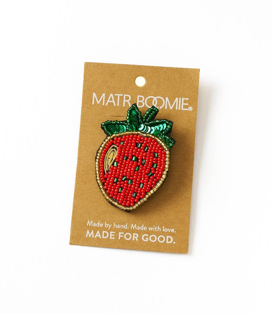 Bala Mani Beaded Strawberry Brooch Pin - Handmade - Harmony