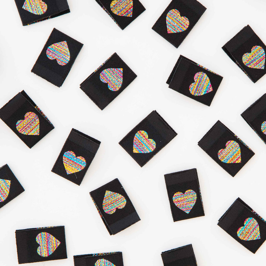 Metallic Rainbow Heart Woven Sewing and Quilting Labels - Harmony