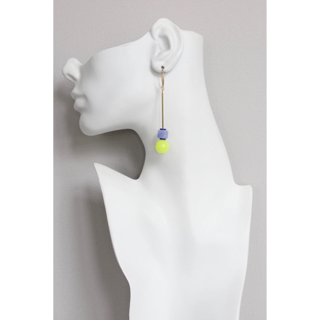 Geometric lavender and neon yellow drop earrings - Harmony