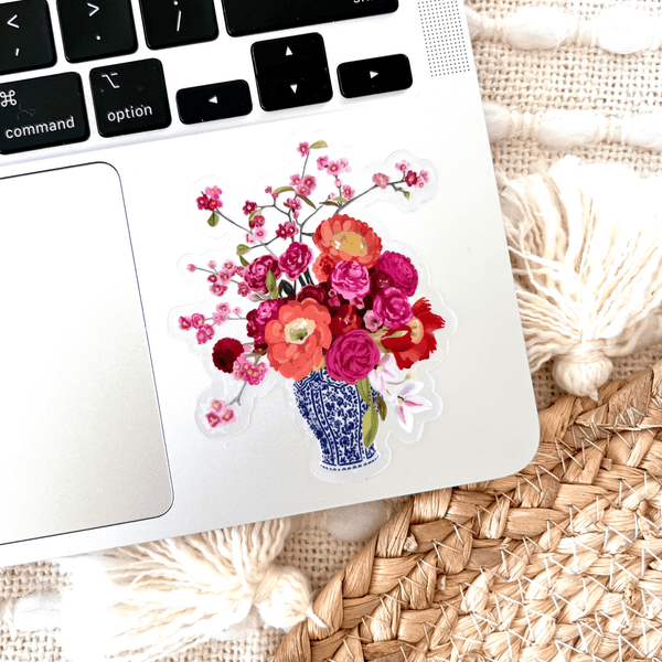 Clear Bouquet in Blue and White Vase Sticker, 2.7inx3.25 in. - Harmony