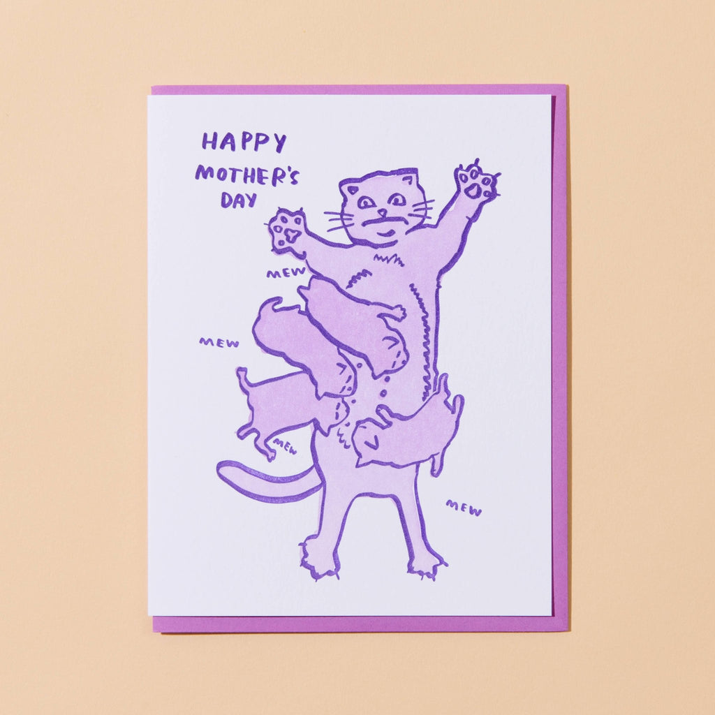 Overwhelmed Mom Cat Mother's Day Letterpress Greeting Card - Harmony