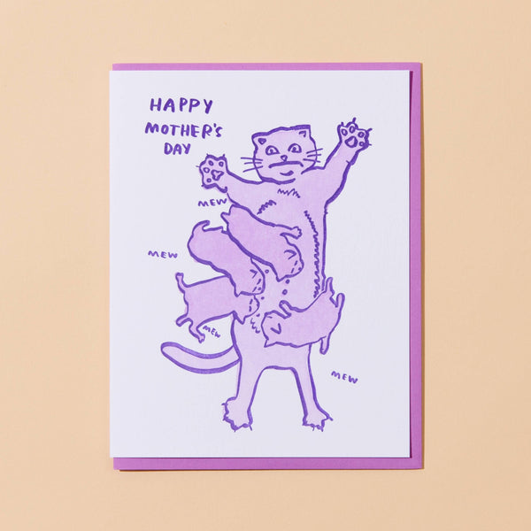 Overwhelmed Mom Cat Mother's Day Letterpress Greeting Card - Harmony
