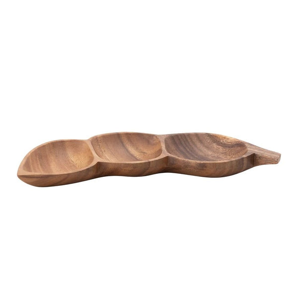 Acacia Wood Tamarind Shaped Tray with 3 Sections - Harmony