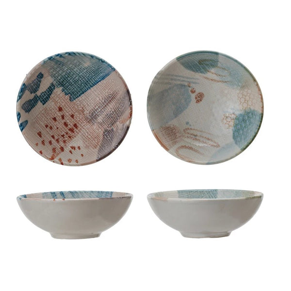 Printed Stoneware Bowl w/Abstract Design - Multi Color - 2 Styles - Harmony