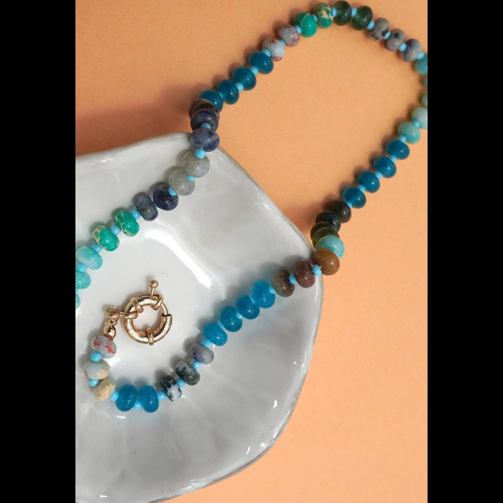 Natural Stone Charm Beaded Necklace / Blues - Harmony