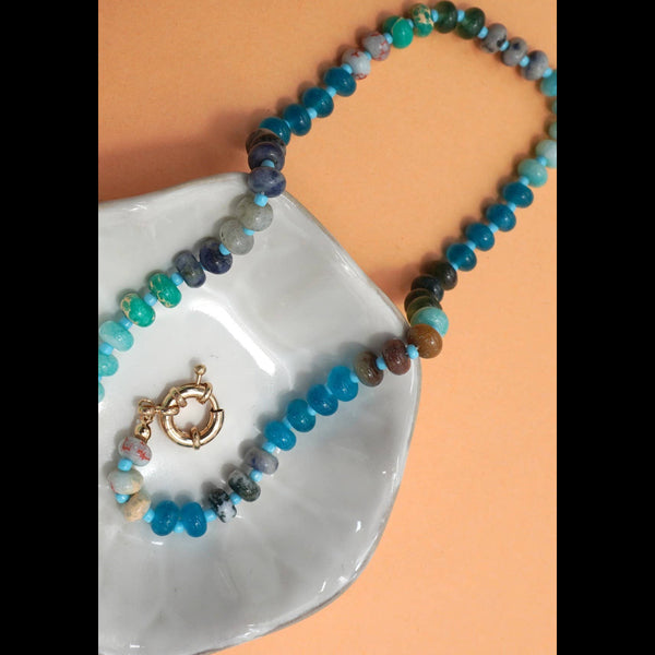 Natural Stone Charm Beaded Necklace / Blues - Harmony