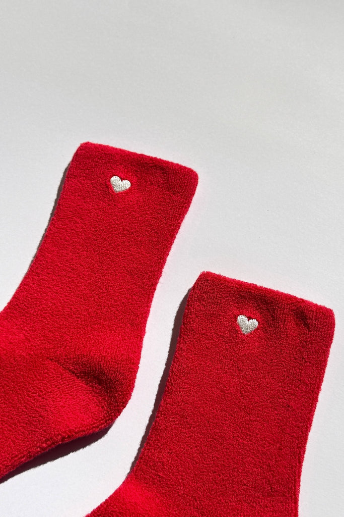 Embroidered Cloud Socks / Red + Heart - Harmony