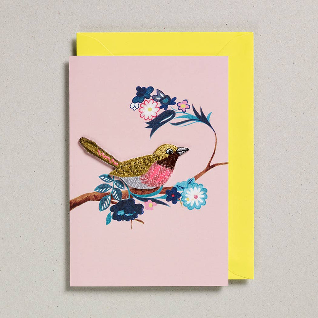 Embroidered Bird Card - Pink - Harmony