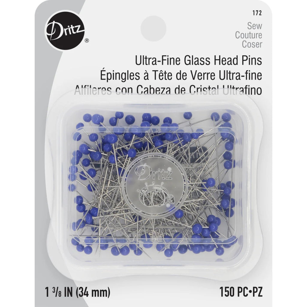 1 - 3/8" Ultra - Fine Glass Head Pins, Blue, 150 pc - Harmony