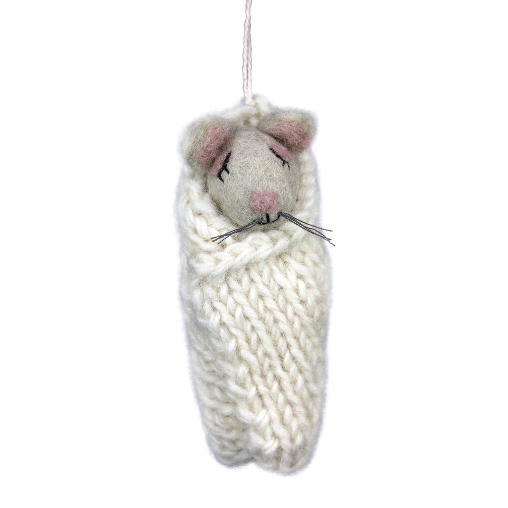 Cozy Grey Mouse Ornament - Harmony